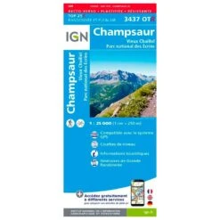 Carte IGN 3437OTR Champsaur, Vieux Chaillol, Parc National Des Ecrins - Résistante